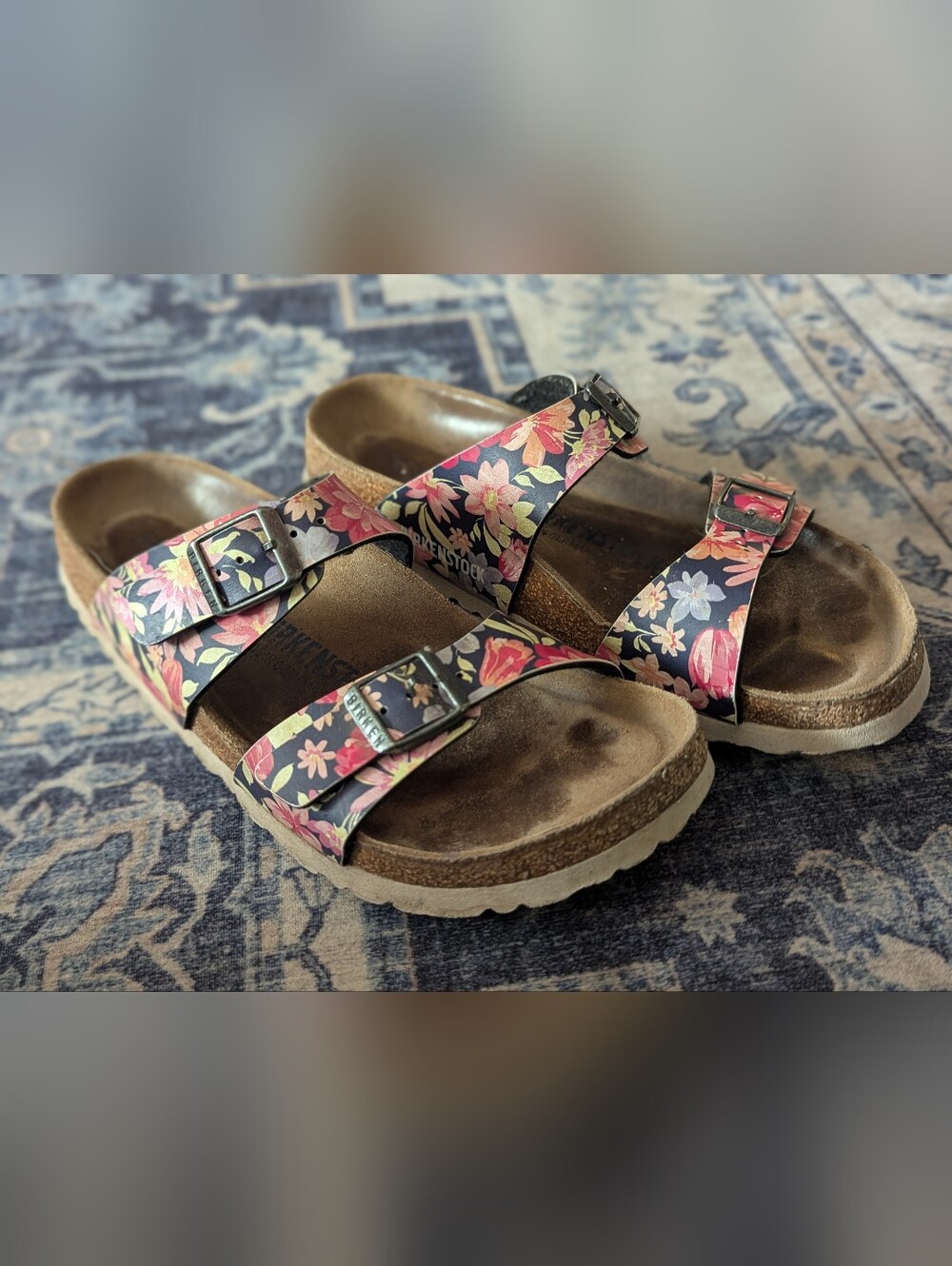 Birkenstock Sydney Floral Double Strap Sandals Size 38 / Women's 7 Medium/Narrow